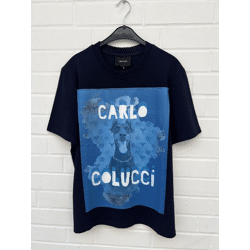 Carlo Colucci Tshirt Doberman dog blue organic cotton neoprene patch
