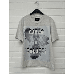 Carlo Colucci TShirt Dobermann Hund grau Baumwolle Neopren Aufnäher