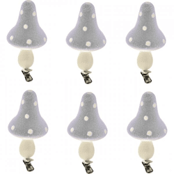 Decoration mushrooms on clip gray 9 cm set of 6