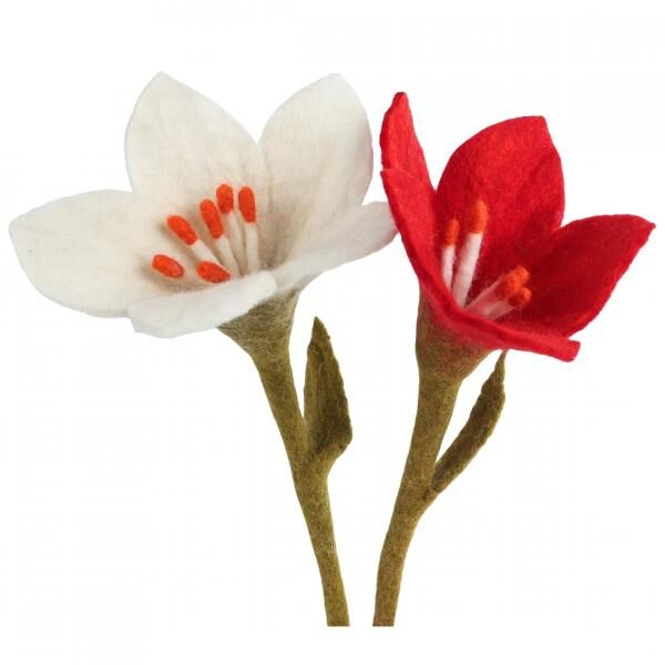 Artificial flower Lilly red/white 34 cm 2 assorted