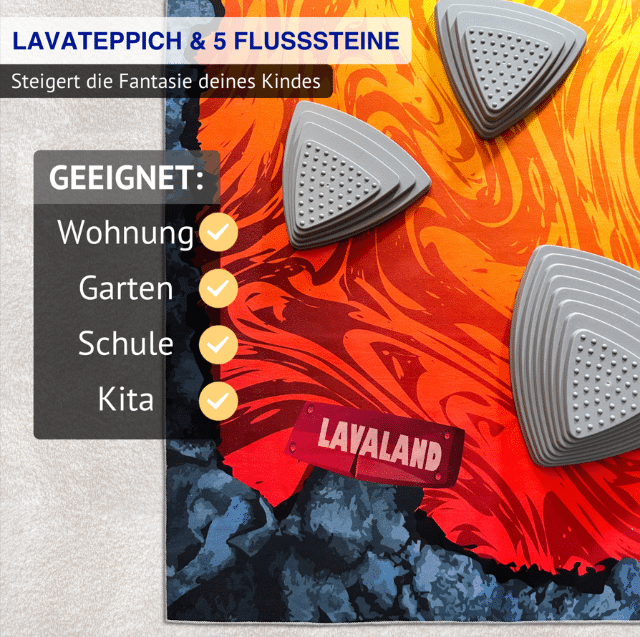 Lava Spielteppich für Kinder (200x130 cm) mit Balanciersteinen | Der Boden ist Lava Spiel 