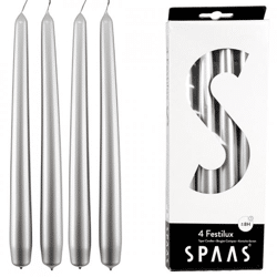 (R) Spaas dinerkaarsen zilverkleurig 2,2 x 25 cm 4 stuks