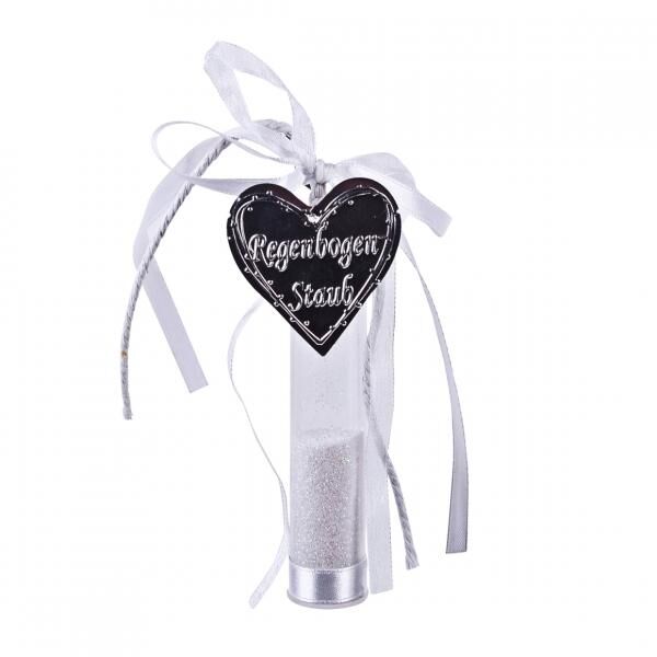 Geschenkanhänger Regenbogen Stoff Glitzer weiß 10 cm