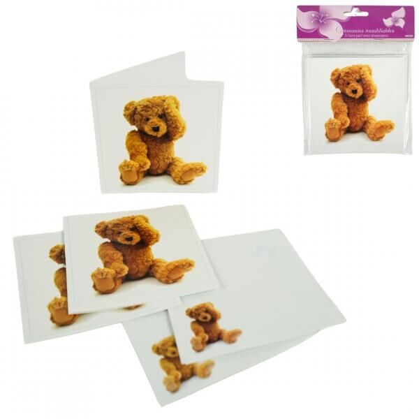 Benachrichtigungskarten Baby Shower Teddybär 12 cm 5 Stück.