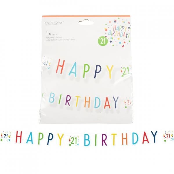 Buchstabenkette Happy Birthday 21 Jahre Konfetti 180 cm