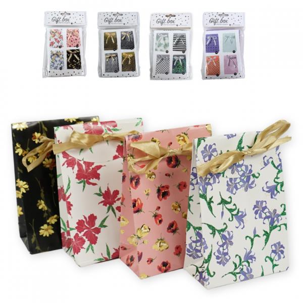 Geschenkbox 4 Stück mit Schleife & Glitter 14 cm 4 sortiert