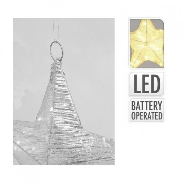 Weihnachtsstern LED auf Batterie Stoff silber 30 cm