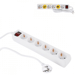 Socket with switch for 6 plugs white