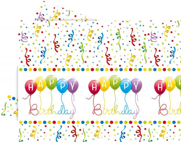 Happy Birthday Streamers - 1 Plastik Tischdecke 120x180cm