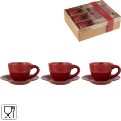 J-Line Tasse und Untertasse Tout Est Possible Porzellan rot 200 ml 3 Stück
