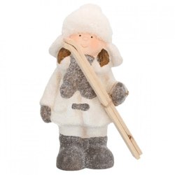 Statue child with skies winter glitter 23 cm