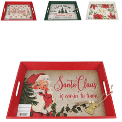 Tray Christmas deco wood 45 cm 4 assorted