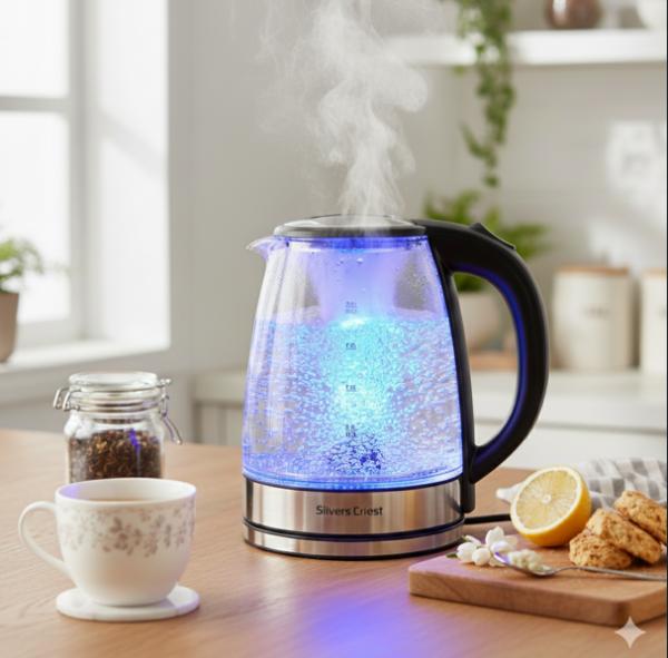 Wasserkocher Glas 2,0L Glaswasserkocher LED Edelstahl 1500W Teekocher BPA frei