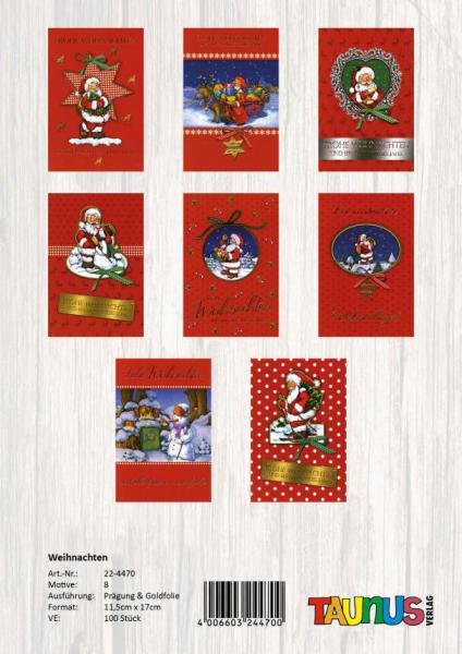 Weihnachtskarten rot - 100 St&uuml;ck - 8 Motive