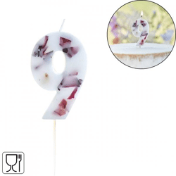 Ginger Ray cake candle number 9 white 10 cm