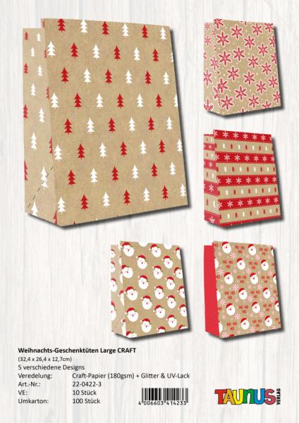 Weihnachtsgeschenkt&uuml;ten Craft-Papier - Large - 10 St&uuml;ck - 5 Motive