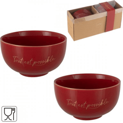 J-Line bowl Tout Est Possible porcelain red 14 cm 2 pcs.