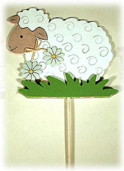 Deko Holz Schaf mit Stick 3er Set Ostern Frühling 20x18cm