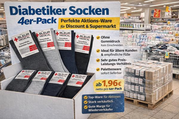 Diabetiker Socken 4er-Pack – ohne Gummidruck – Großposten – ab 1,96 € / Pack