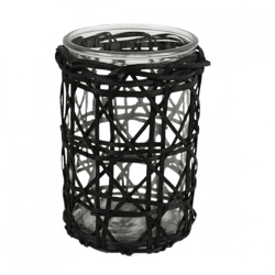 Gusta Teelichthalter L Rattan schwarz 15,5 cm