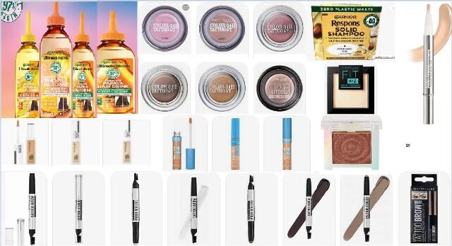 LOREAL, Maybelline, Manhattan, Max Factor,  Rimmel, Garnier, MISS SPORTY, FRUSTIS, BOURJOIS