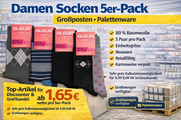 Ladies' socks 5-pack - 80% cotton - Bulk item - Pallet goods - TopArticle