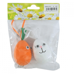 Pendant Easter egg and carrot 8 cm set of 2