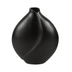 Dekokerze Vase flach oval Metall schwarz 27 cm