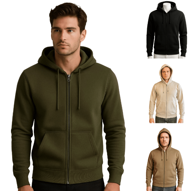 Herren Sweatshirt Kapuze Hoodie Zipp Pullover Sweatshirt Basic mit Reisverschluß