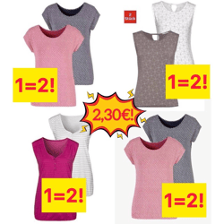 2,30 € 2 women's shirts per pack - 3/4 sleeves, sizes 38-56, from 20 packs, stock in Wiesbaden, ready for immediate dispatch