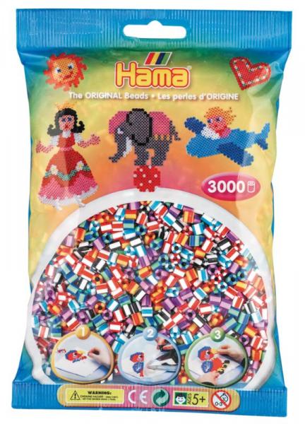 HAMA 201-90 - Perlenbeutel 3000 St&uuml;ck Gestreifte Perlen 6 Versionen
