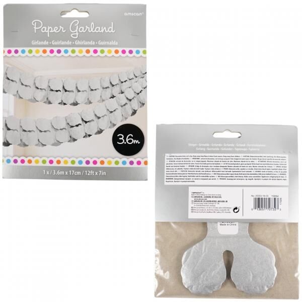 Partygirlande Papier silber 360 cm