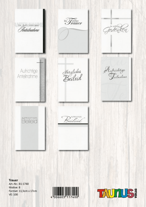 Trauerkarte - 100 St&uuml;ck - 8 Motive