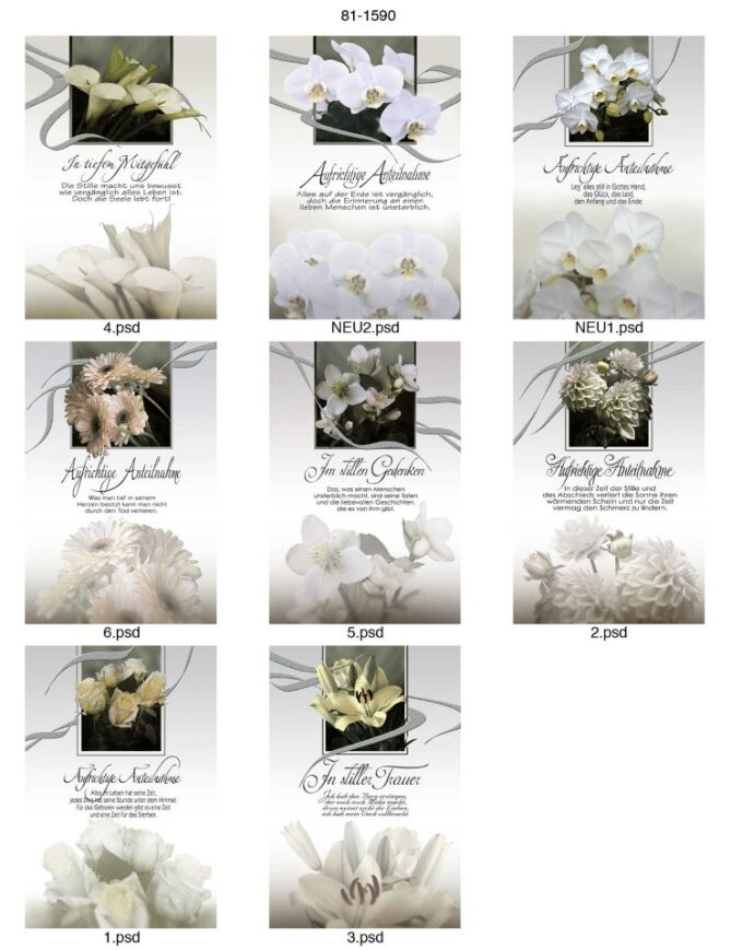 Trauerkarte - 100 St&uuml;ck - 8 Motive