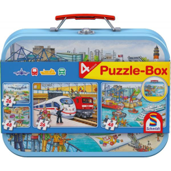 Transportation, puzzle box, 2x26, 2x48 pieces in metal case