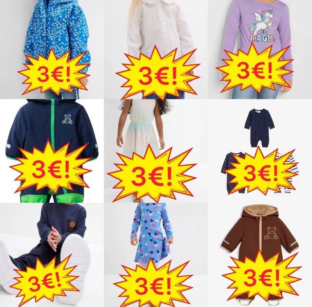 3,00€ Kinderbekleidung Mix Kategorie A neue Markenware Kleider Hosen Jeans Pyjamas Größen von Baby bis Teenager Barcode Verpackung Versand w