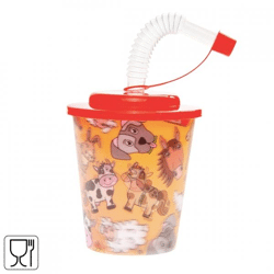 3D Becher mit Strohhalm und Deckel Bauernhoftiere 250 ml