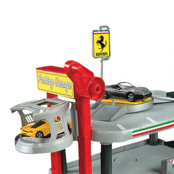 Bburago 18-31204 - Ferrari Race & Play: Park Garage inkl. 2 Fahrzeugen und Tragebox, 1:43 - Modellauto