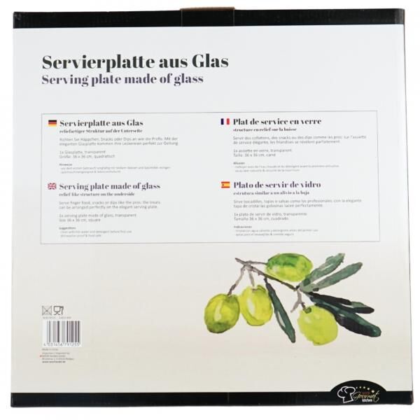 Noor Gourmet Servierplatte 4-eckig Glas 36 cm