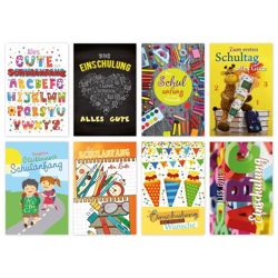 Schulanfangskarte - 100 Stück - 8 Motive - 11,5 x 17,5 cm