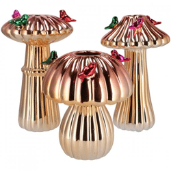 Vaas Bird Mushroom goudkleurig 31 cm 3 assorti