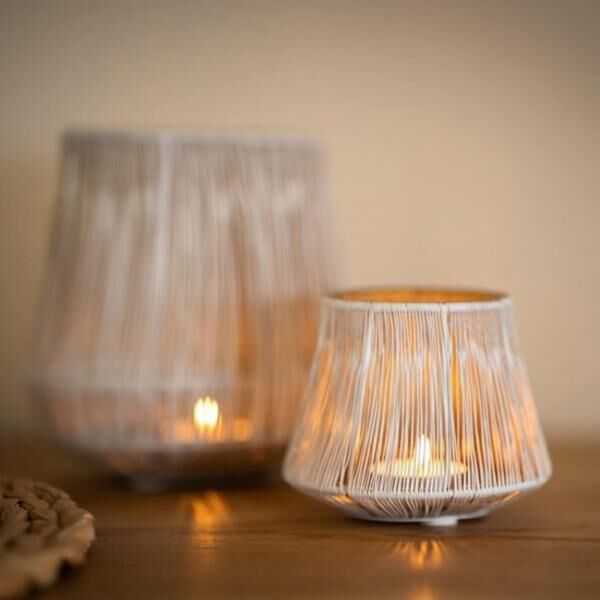 Windlicht Metall weiß/gold 15 cm 2er Set