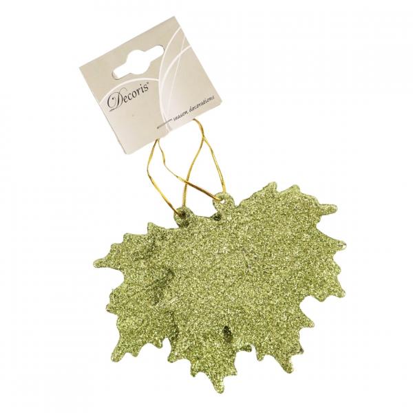 Anhänger Blatt Glitzer olivgrün 10,5 cm 2er Set