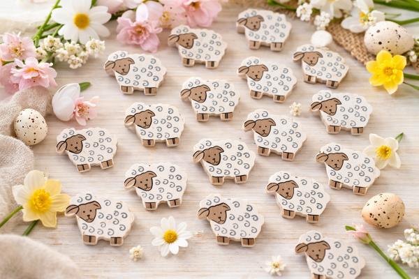 Frühlings-Schafe aus Holz – Streudeko für Tischdeko, Ostern & Frühling