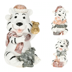 Money box Christmas tiger white 12 cm 3 assorted