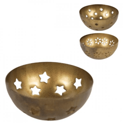 Tealight and amber holder gold 7,5 cm 3 assorted