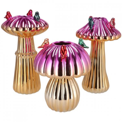 Vase Vogel Pilz fuchsia 31 cm 3 sortiert