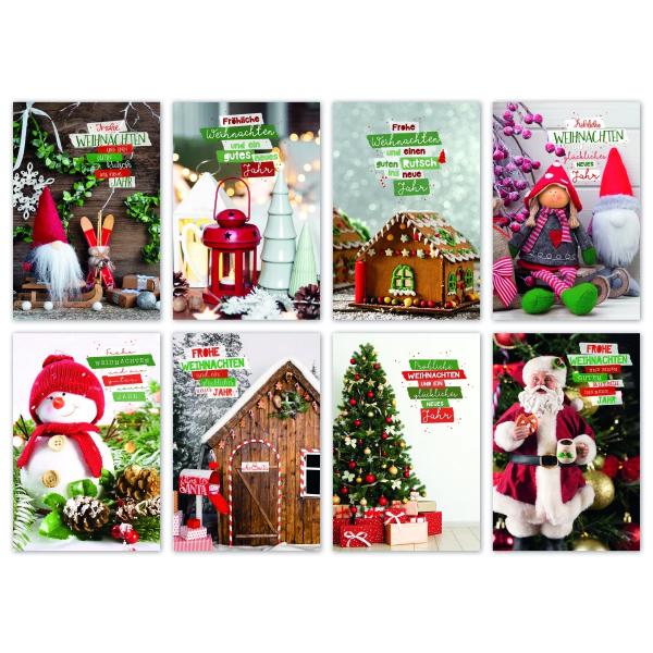 Weihnachtskarten sortiert - 100 St&uuml;ck - 8 Motive