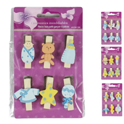 Houten Knijper baby blauw 4 assorti set van 6