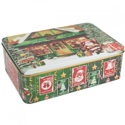 Metal tin can Christmas house 25.5 cm